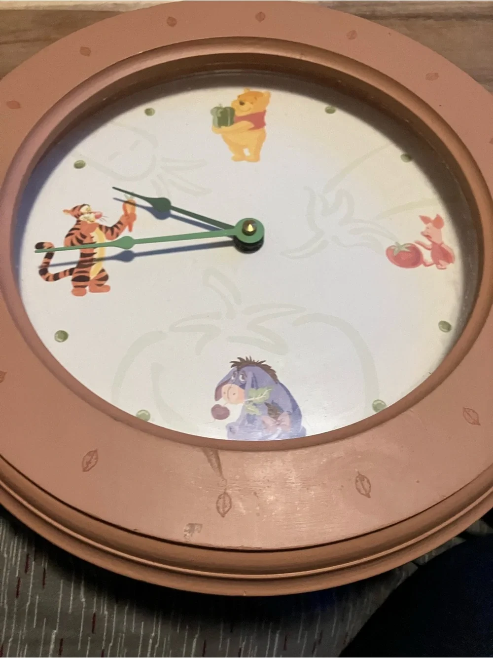 Disney Peach and Green Winnie the Pooh Character Wall Clock